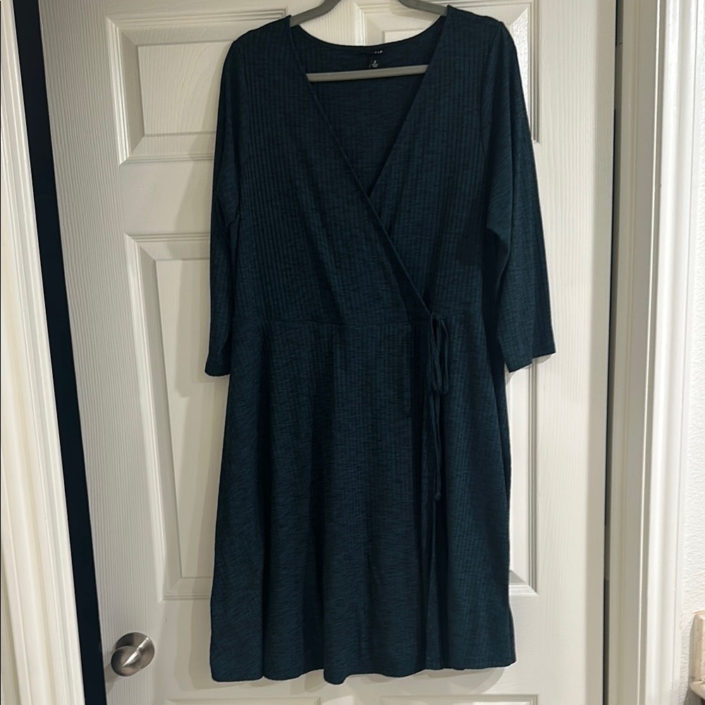 Torrid Green teal Blue A-Line Wrap Dress with 3/4 Sleeves